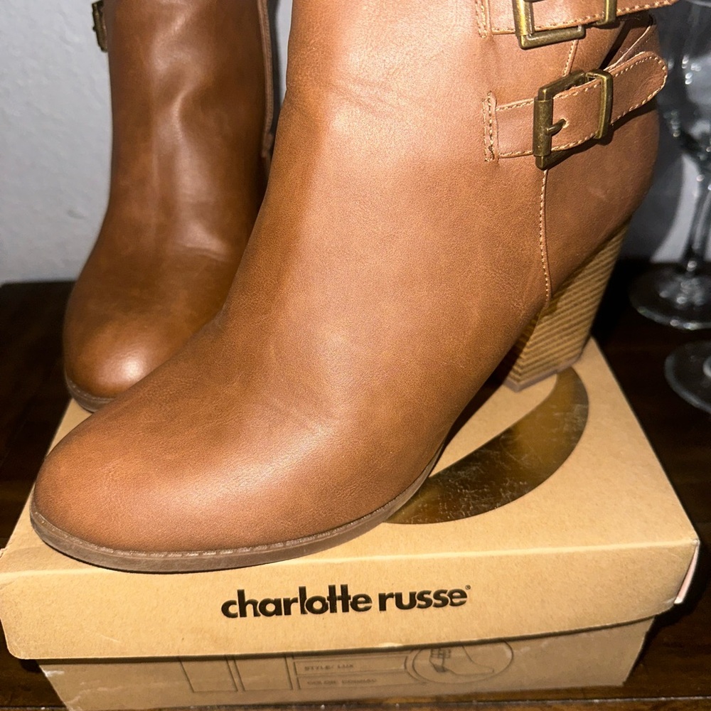 Charlotte Russe Tan Heeled Boots with Buckles